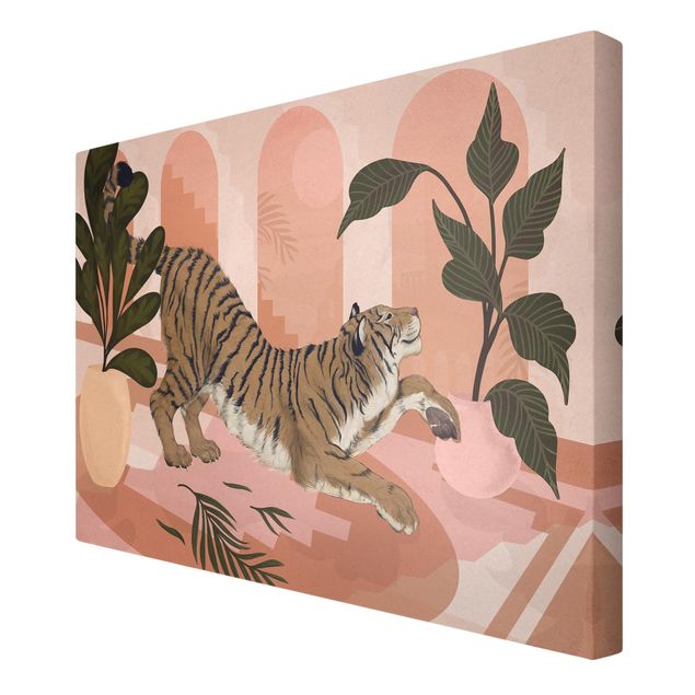 Telas decorativas animais Illustration Tiger In Pastel Pink Painting