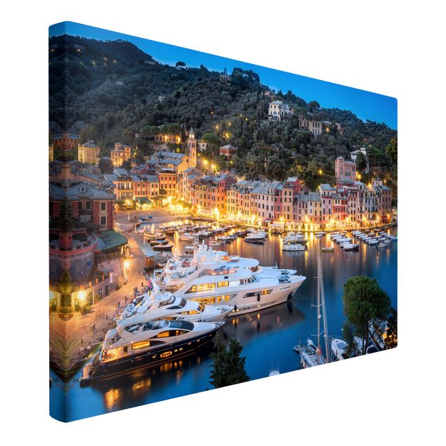 Telas decorativas cidades e paisagens urbanas Night Time In The Harbour Of Portofino