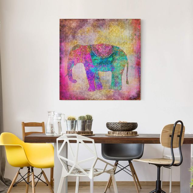 Quadros elefantes Colourful Collage - Indian Elephant