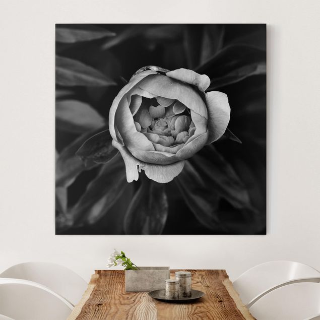 decoraçao cozinha Peonies In Front Of Leaves Black And White