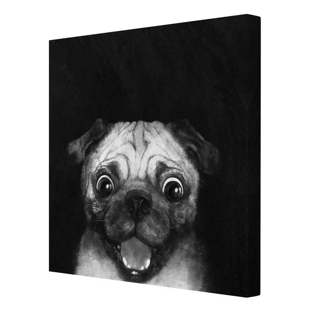 Quadros famosos Illustration Dog Pug Painting On Black And White