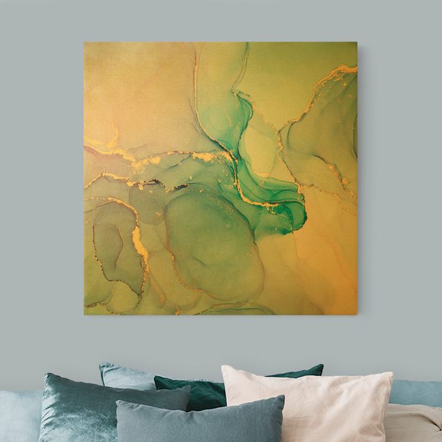 quadros modernos para quarto de casal Watercolour Pastel Turquoise With Gold