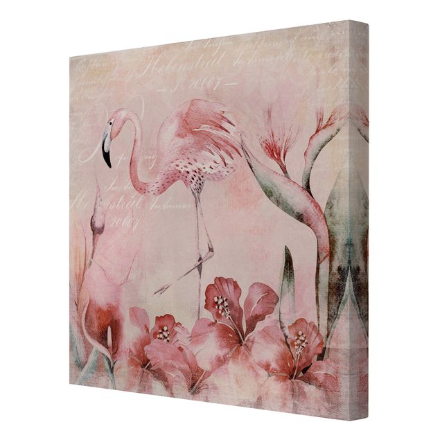 Quadros rosas Shabby Chic Collage - Flamingo