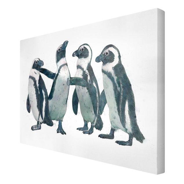 Quadros famosos Illustration Penguins Black And White Watercolour