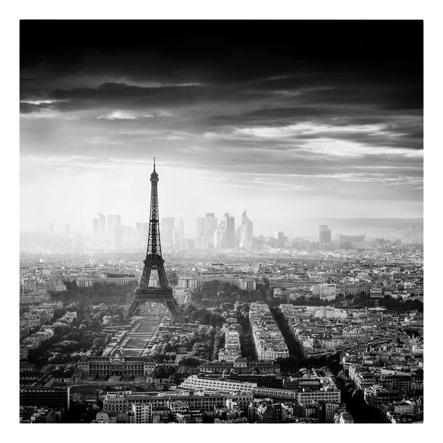 Telas decorativas cidades e paisagens urbanas The Eiffel Tower From Above Black And White