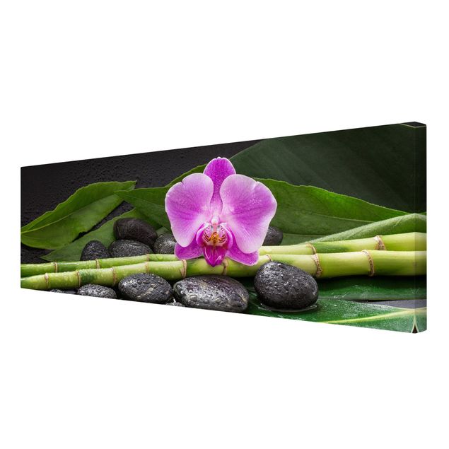 Quadros bambu Green Bamboo With Orchid Flower