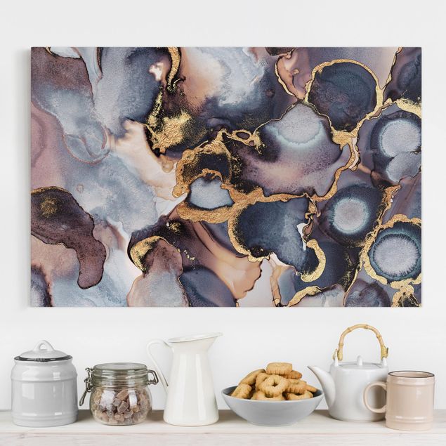 decoraçao para parede de cozinha Marble Watercolour With Gold