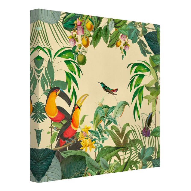 Telas decorativas flores Vintage Collage - Birds In The Jungle