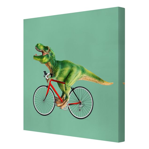 quadro decorativo verde Dinosaur With Bicycle