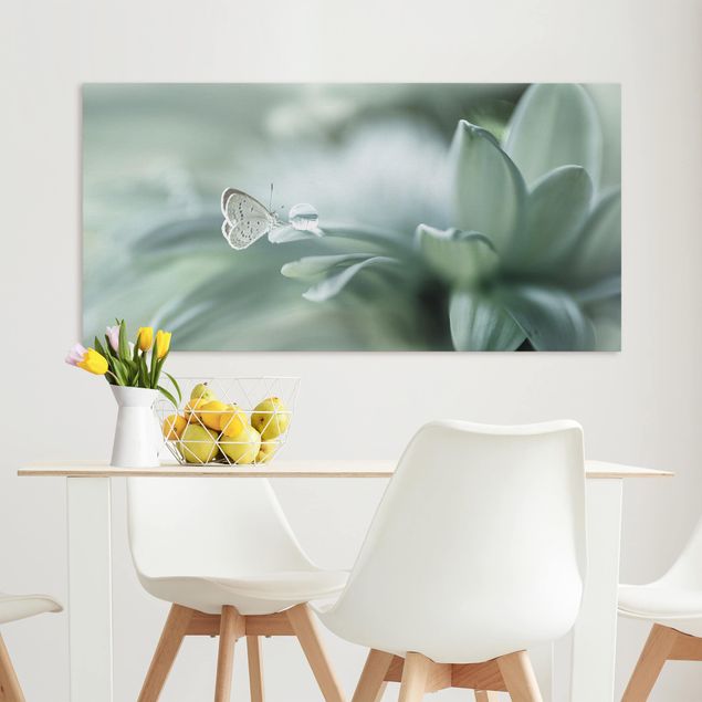 decoraçao para parede de cozinha Butterfly And Dew Drops In Pastel Green