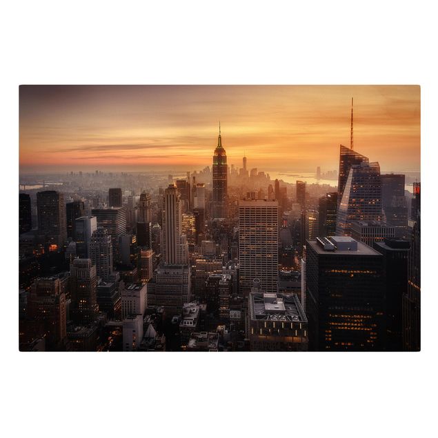 Telas decorativas cidades e paisagens urbanas Manhattan Skyline Evening