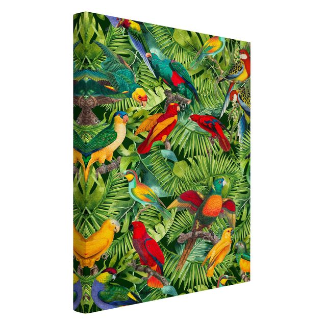 Telas decorativas flores Colourful Collage - Parrots In The Jungle