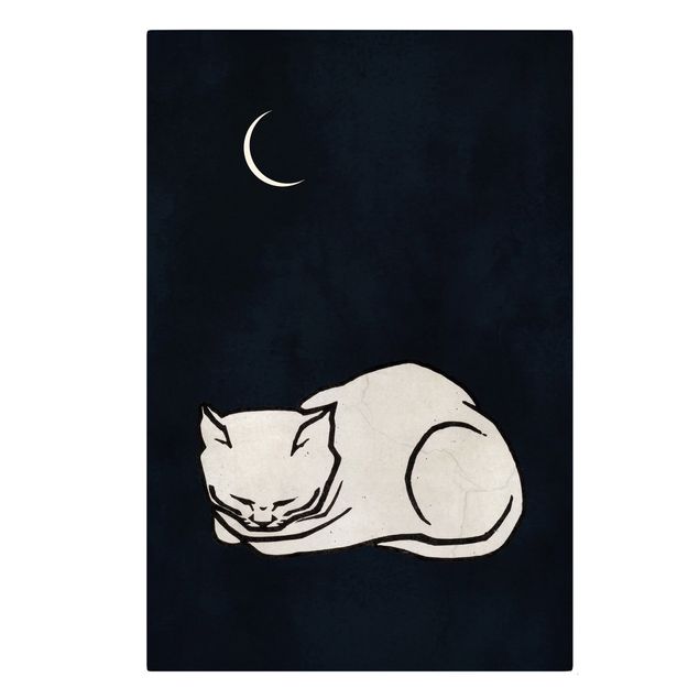Telas decorativas em preto e branco Sleeping Cat Illustration
