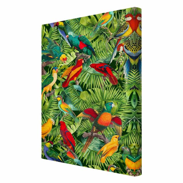 quadro com flores Colourful Collage - Parrots In The Jungle