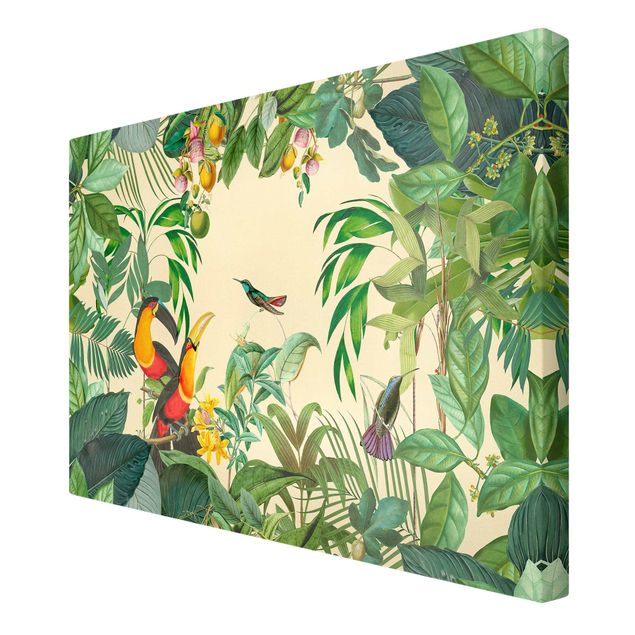 quadros flores Vintage Collage - Birds In The Jungle