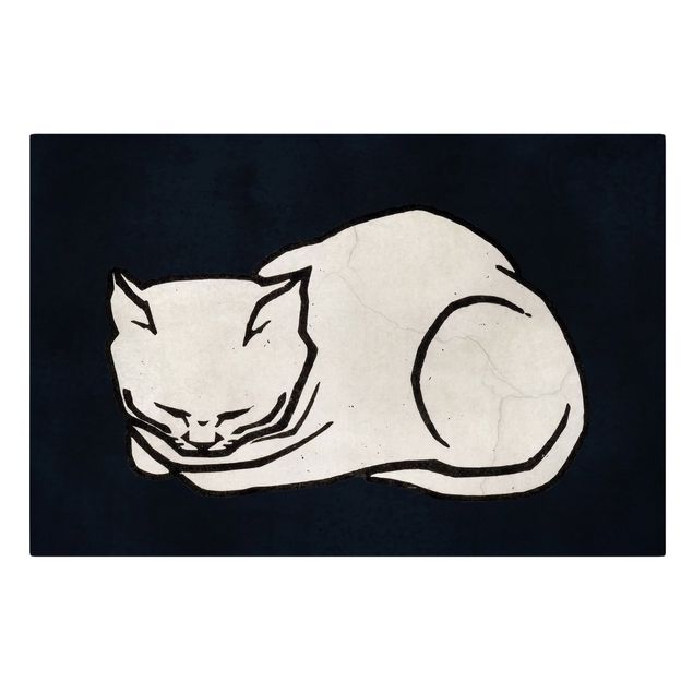Telas decorativas em preto e branco Sleeping Cat Illustration