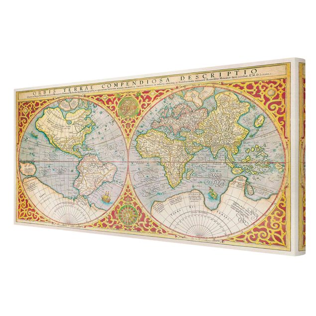 decoração quadros Historic World Map Orbis Descriptio Terrare Compendiosa