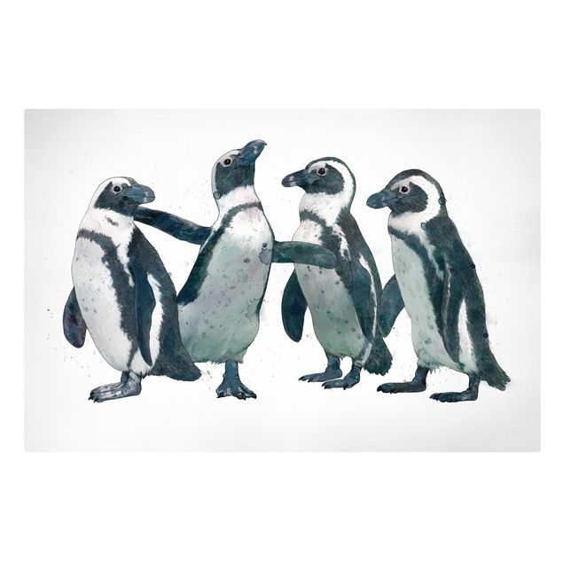 Telas decorativas em preto e branco Illustration Penguins Black And White Watercolour