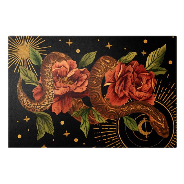 Quadros decorativos Snakes With Roses On Black And Gold II