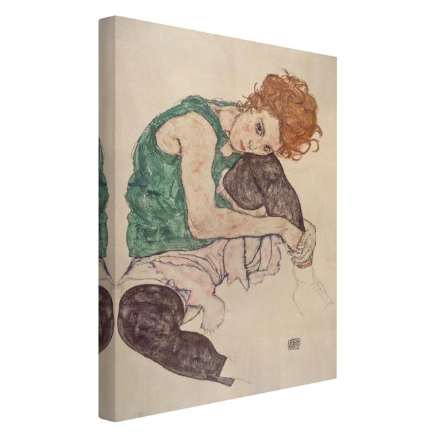 Telas decorativas réplicas de quadros famosos Egon Schiele - Sitting Woman With A Knee Up