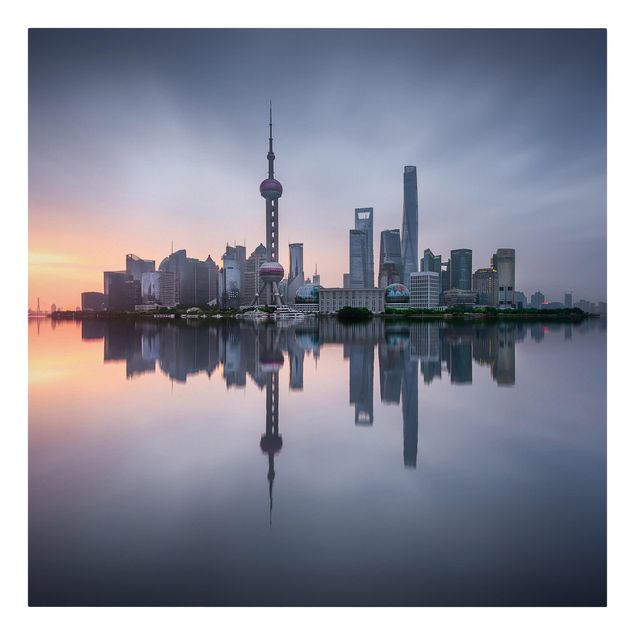 quadros modernos para quarto de casal Shanghai Skyline Morning Mood