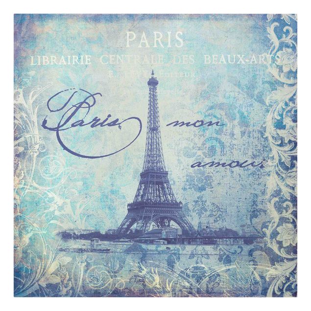 Telas decorativas frases Vintage Collage - Paris Mon Amour