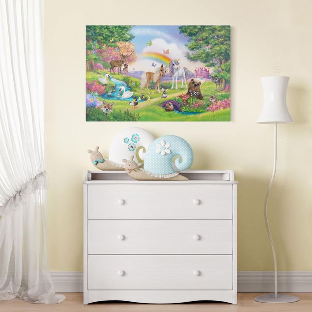 quadros decorativos para sala modernos Enchanted Forest With Unicorn