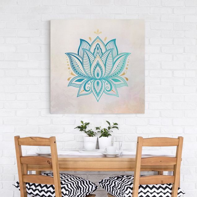 Telas decorativas zen Lotus Illustration Mandala Gold Blue