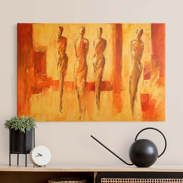 tela abstrata para sala Four Figures In Orange