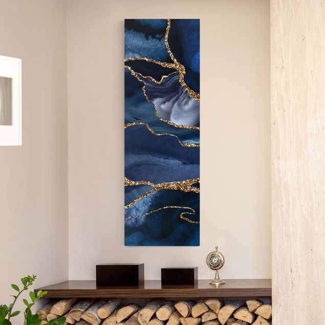 Telas decorativas réplicas de quadros famosos Golden Glitter Waves Blue Backdrop