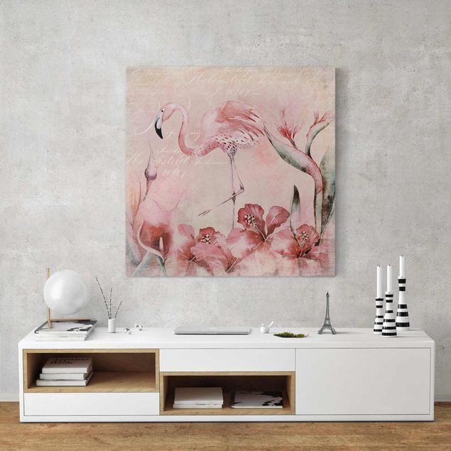 Telas decorativas flores Shabby Chic Collage - Flamingo