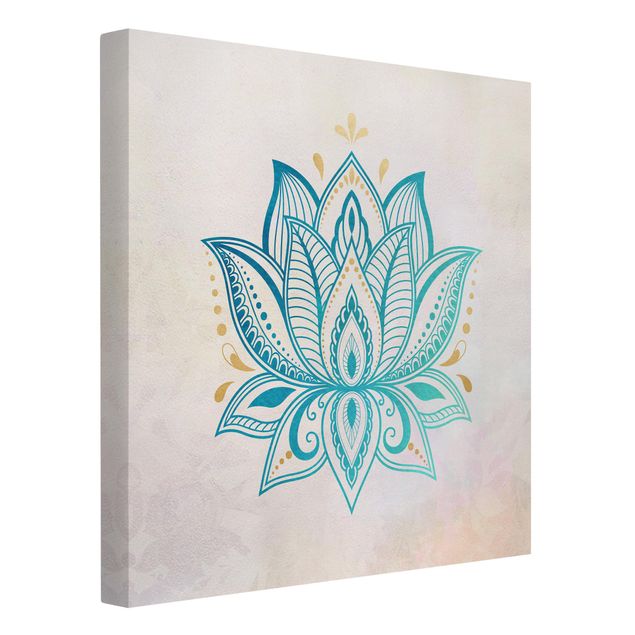 mandala em quadro Lotus Illustration Mandala Gold Blue