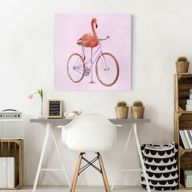 Telas decorativas réplicas de quadros famosos Flamingo With Bicycle