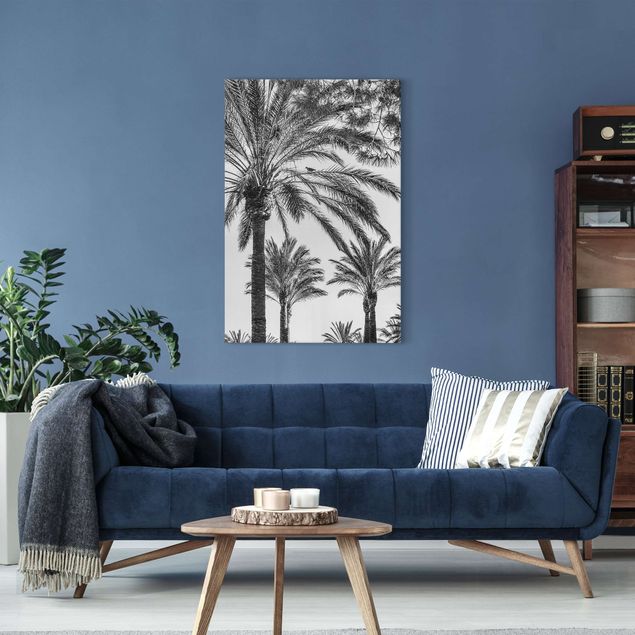 Telas decorativas pôr-do-sol Palm Trees At Sunset Black And White