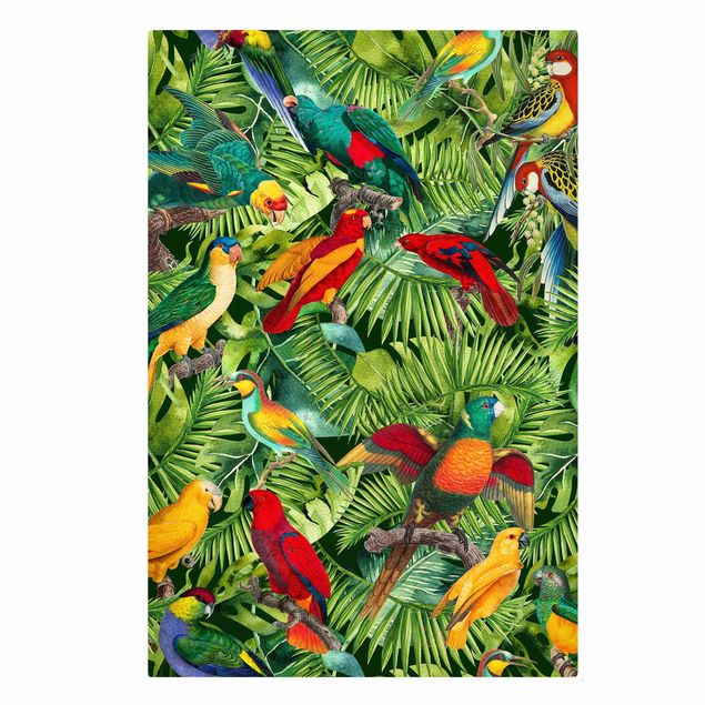 Quadros florais Colourful Collage - Parrots In The Jungle