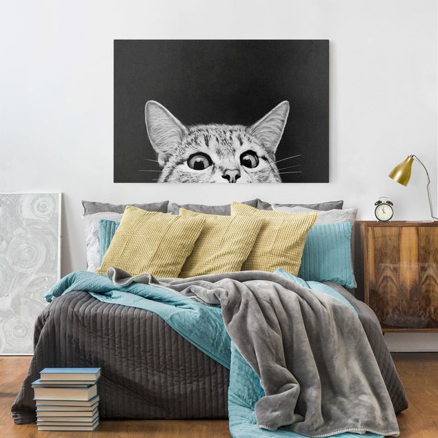 Telas decorativas gatos Illustration Cat Black And White Drawing