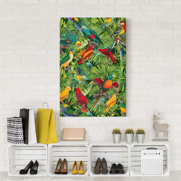 Telas decorativas aves Colourful Collage - Parrots In The Jungle