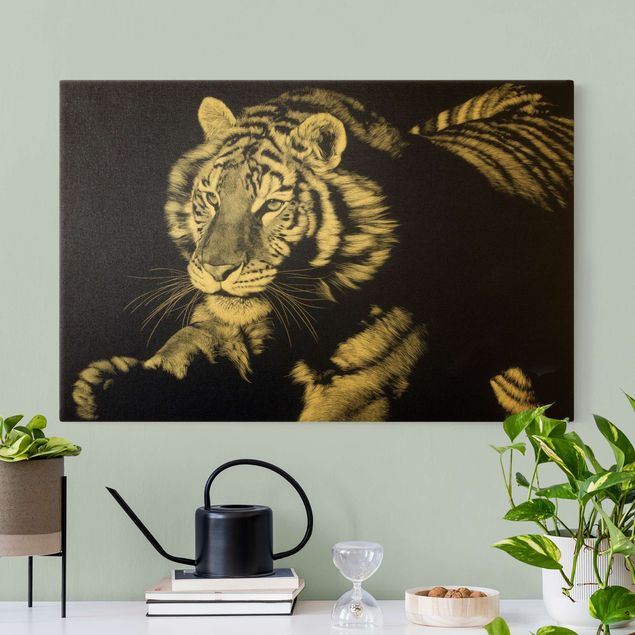 Telas decorativas tigres Tiger In The Sunlight On Black