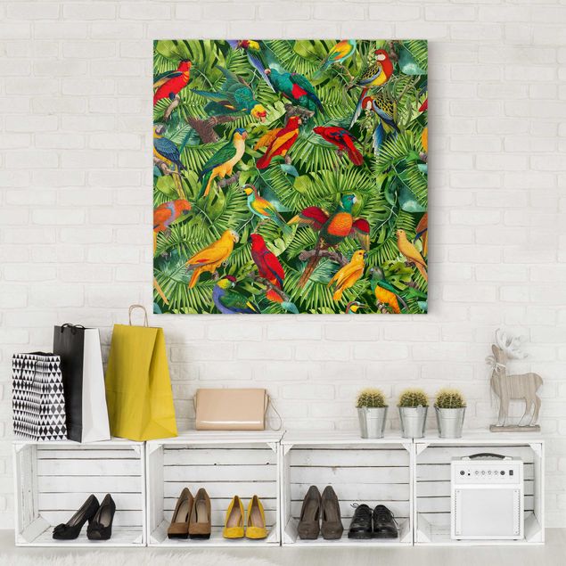Telas decorativas aves Colourful Collage - Parrots In The Jungle