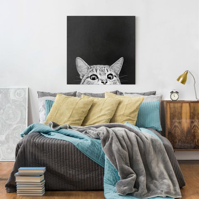 Telas decorativas gatos Illustration Cat Black And White Drawing