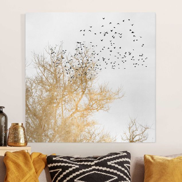 decoraçao cozinha Flock Of Birds In Front Of Golden Tree