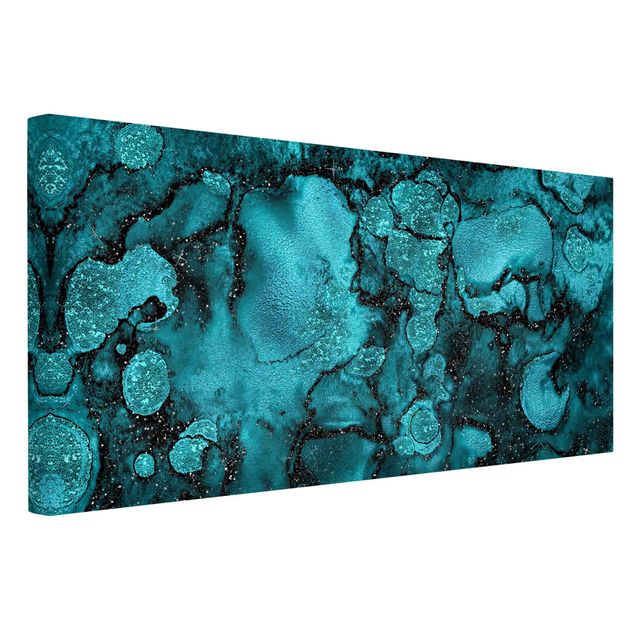 tela abstrata para sala Turquoise Drop With Glitter