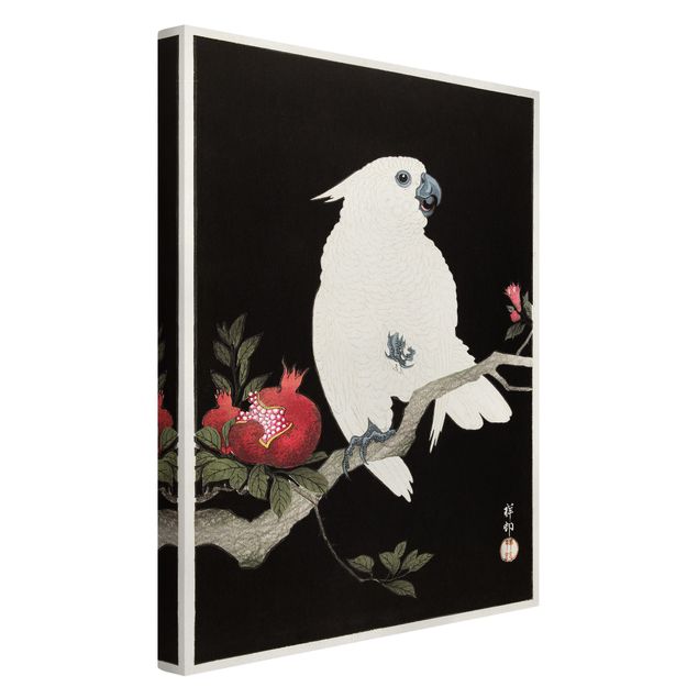 Telas decorativas em preto e branco Asian Vintage Illustration White Cockatoo