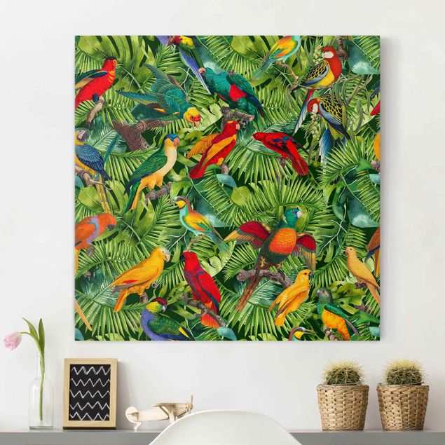 decoraçoes cozinha Colourful Collage - Parrots In The Jungle