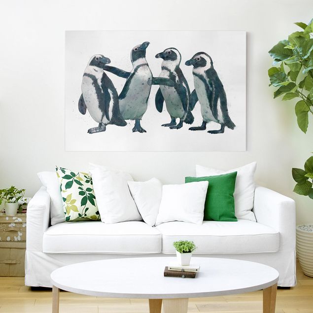 decoraçao para parede de cozinha Illustration Penguins Black And White Watercolour