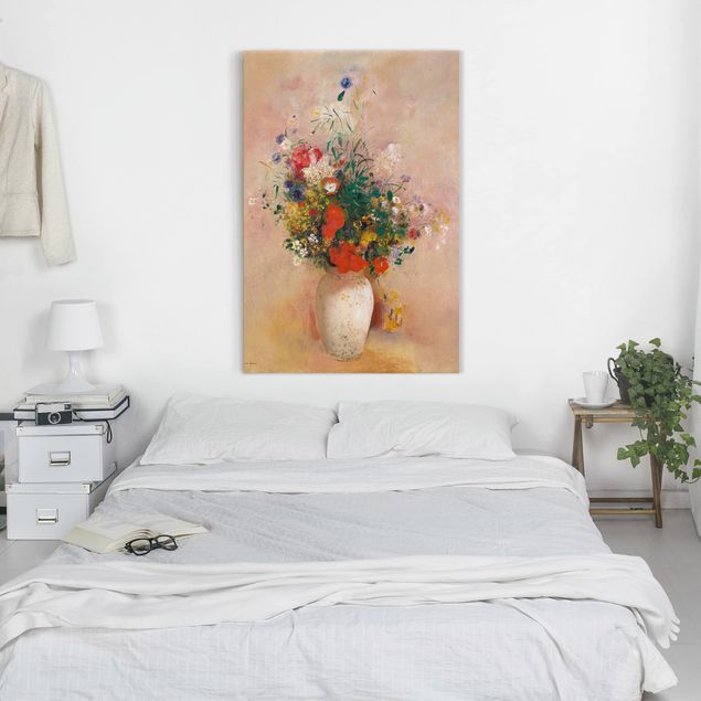 Quadros por movimento artístico Odilon Redon - Vase With Flowers (Rose-Colored Background)