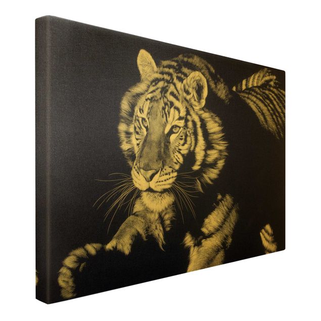 Telas decorativas animais Tiger In The Sunlight On Black