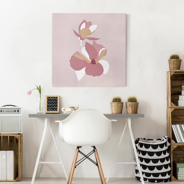 Quadros por movimento artístico Line Art Flowers Pastel Pink