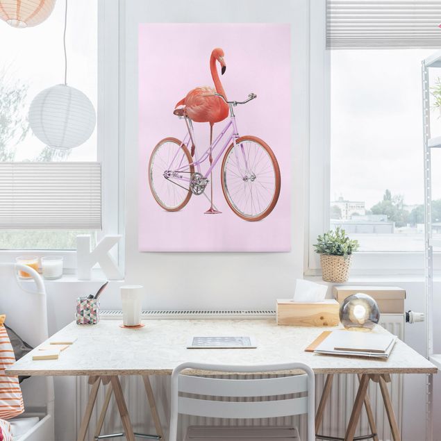 Telas decorativas réplicas de quadros famosos Flamingo With Bicycle