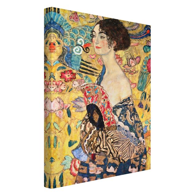 Telas decorativas réplicas de quadros famosos Gustav Klimt - Lady With Fan